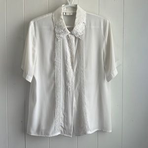 VINTAGE Braemar by Jeremy Scott Button Up Blouse Lace Collar 1980s Sz M